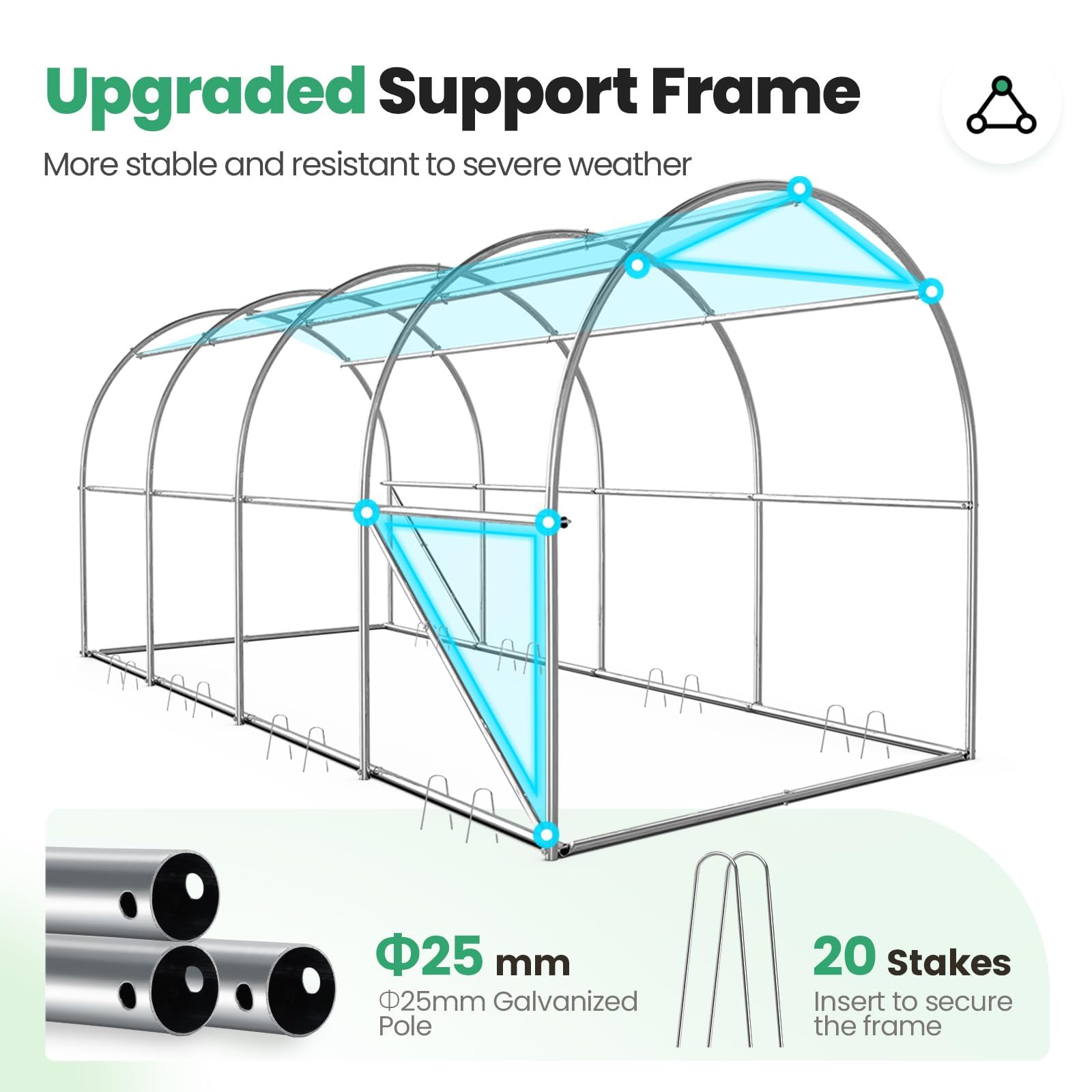 KING BIRD 15'x6.6'x6.6' Walk-in Greenhouse - Green