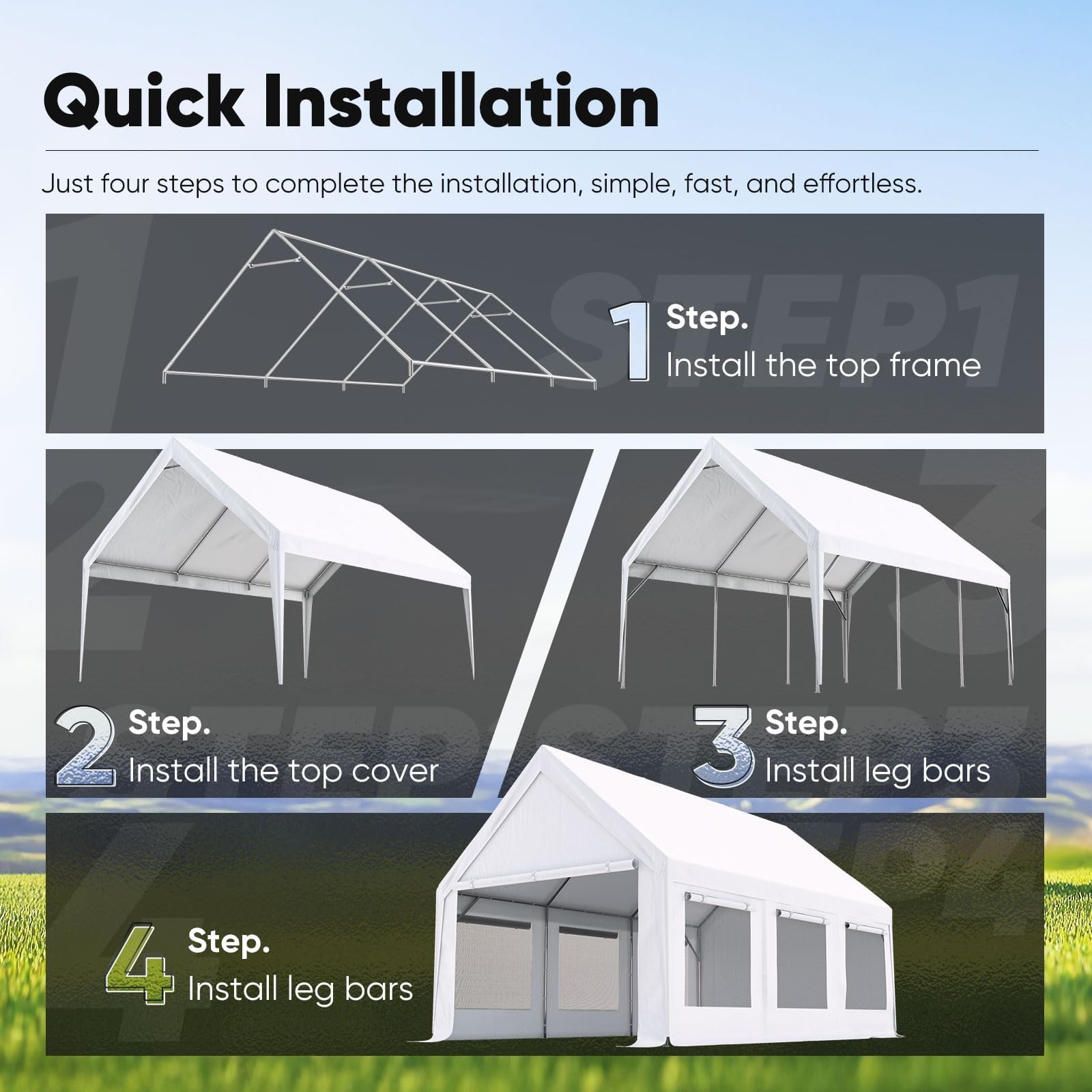 Quictent 12'x20' Heavy Duty Carport Tent with Ventilation - White