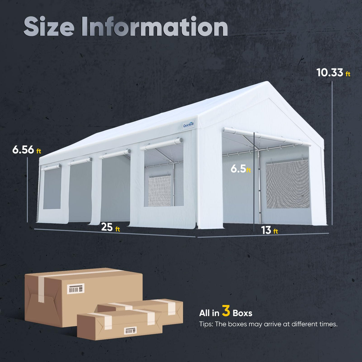 Quictent 13'x25' Snowproof Steel Carport with Zipper Doors
