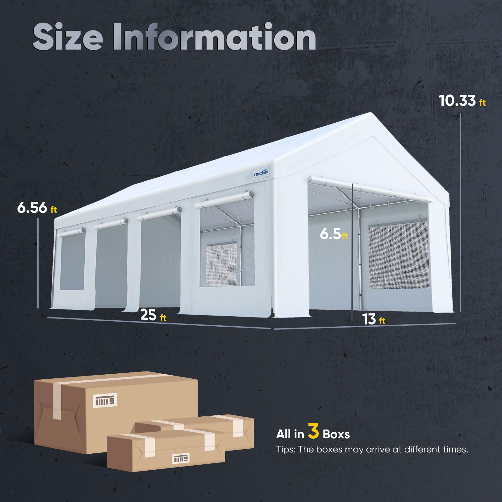 Quictent 13'x25' Snowproof Steel Carport with Zipper Doors - White