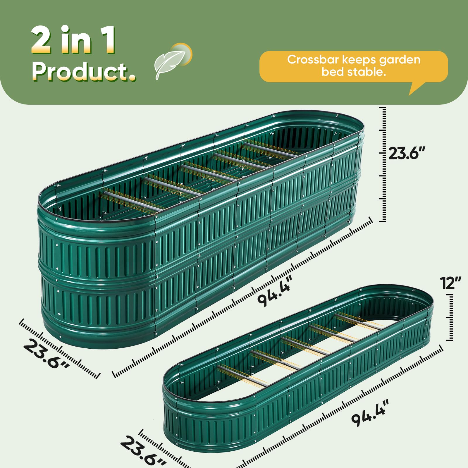 KING BIRD 94"x24"x24" Roman Column Garden Bed - Dark Green