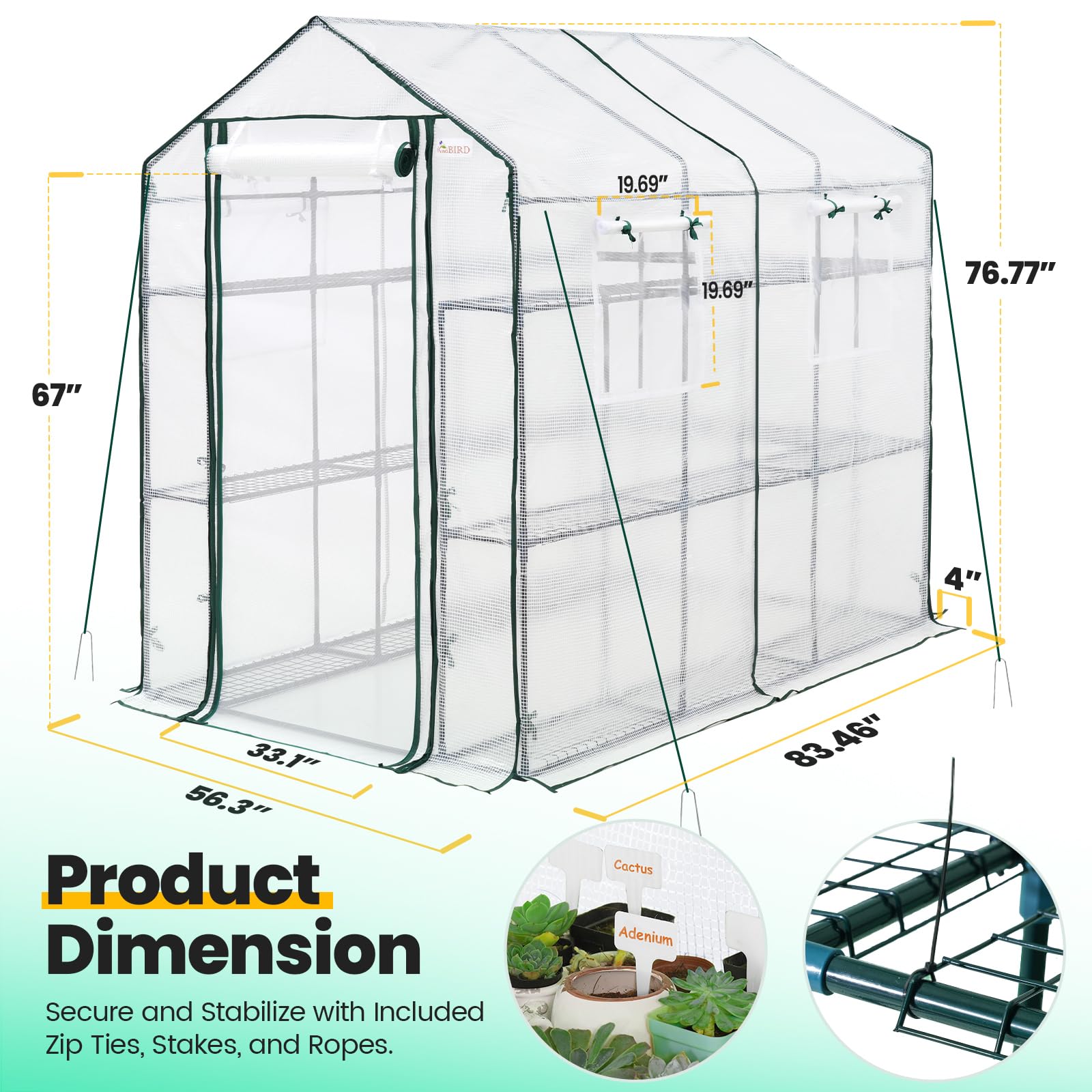 KING BIRD 84"x56"x77" Walk-in Greenhouse with 20 Shelves - White