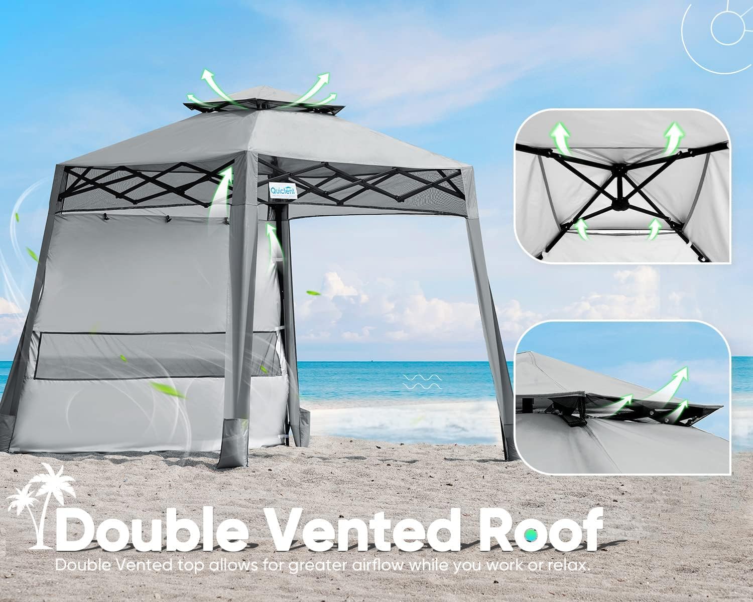 Quictent 10'x10' Portable Pop-up Canopy with Sun Sidewall - Gray