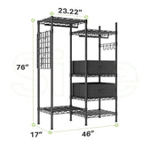 Product dimensions showing a detailed diagram of the closet rack, with measurements and capacity information.