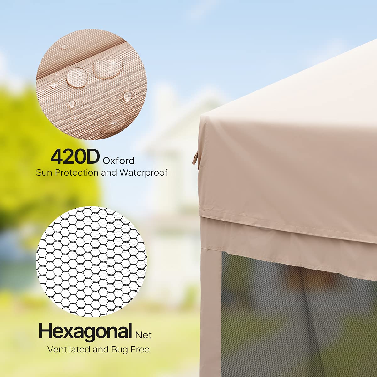 Quictent 13'x13' Pop-up Screened Canopy Tent with Mosquito Netting - Tan