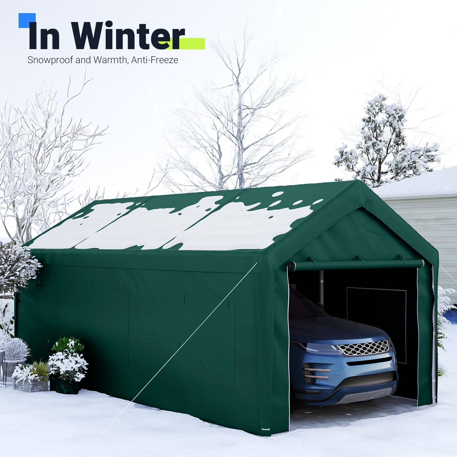 Quictent 10'x20' Ventilated Carport Canopy with Roll-up Windows - Green