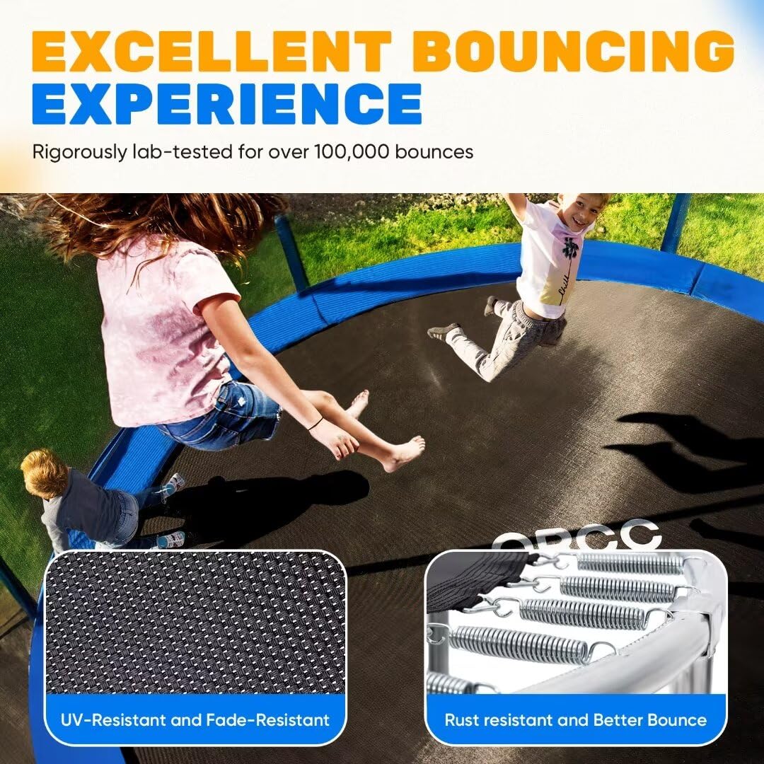 ORCC 8-16FT 1200LBS Trampoline with Safety Net & Ladder