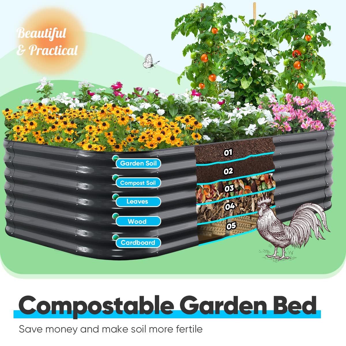 8'x4'x2' Oval Raised Garden Bed Kit - Dark Grey