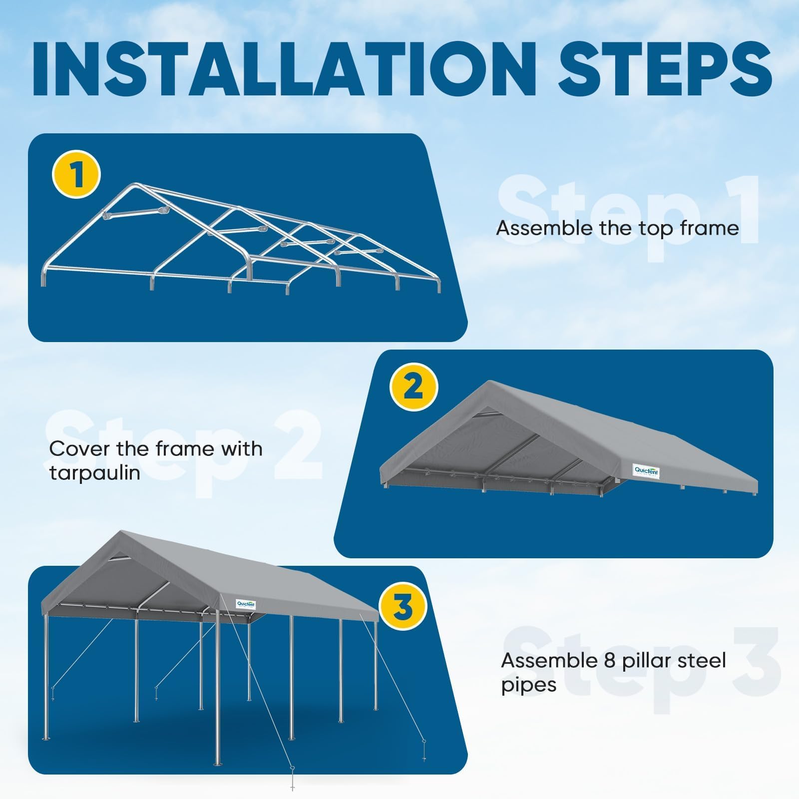 Quictent 10'x20' Reinforced Carport with Hanging Edge - Gray