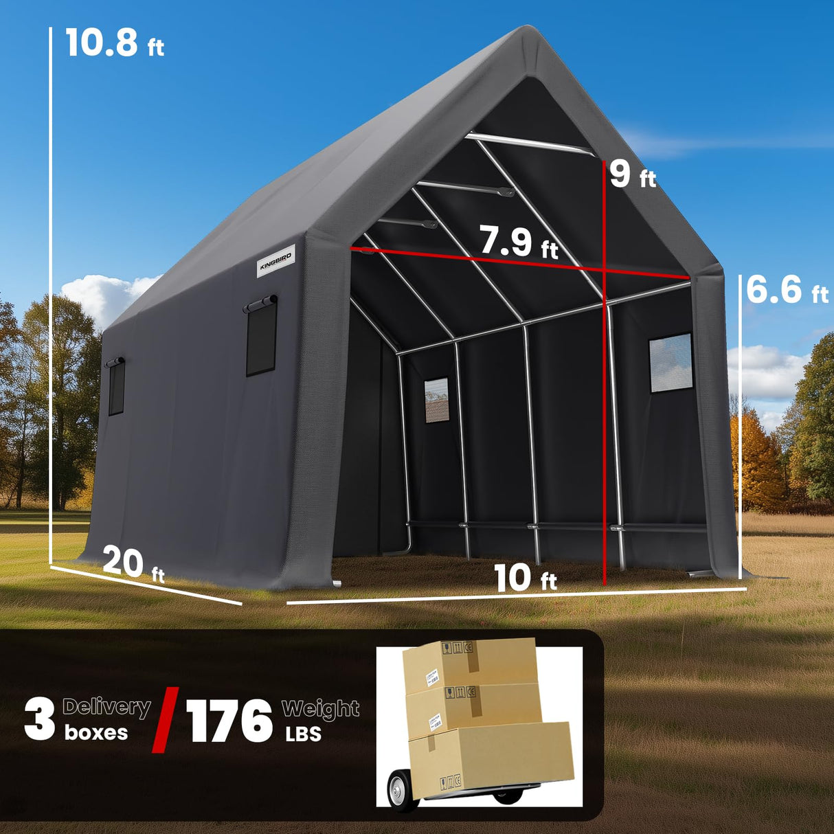 KING BIRD Heavy Duty Truck Storage Shed - Dark Gray