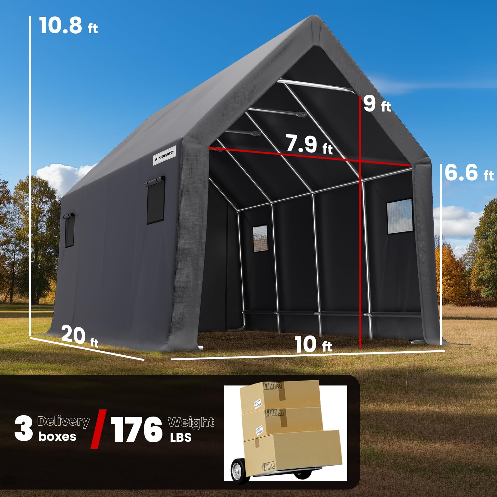KING BIRD 10'x20' Heavy Duty Truck Carport - Dark Gray