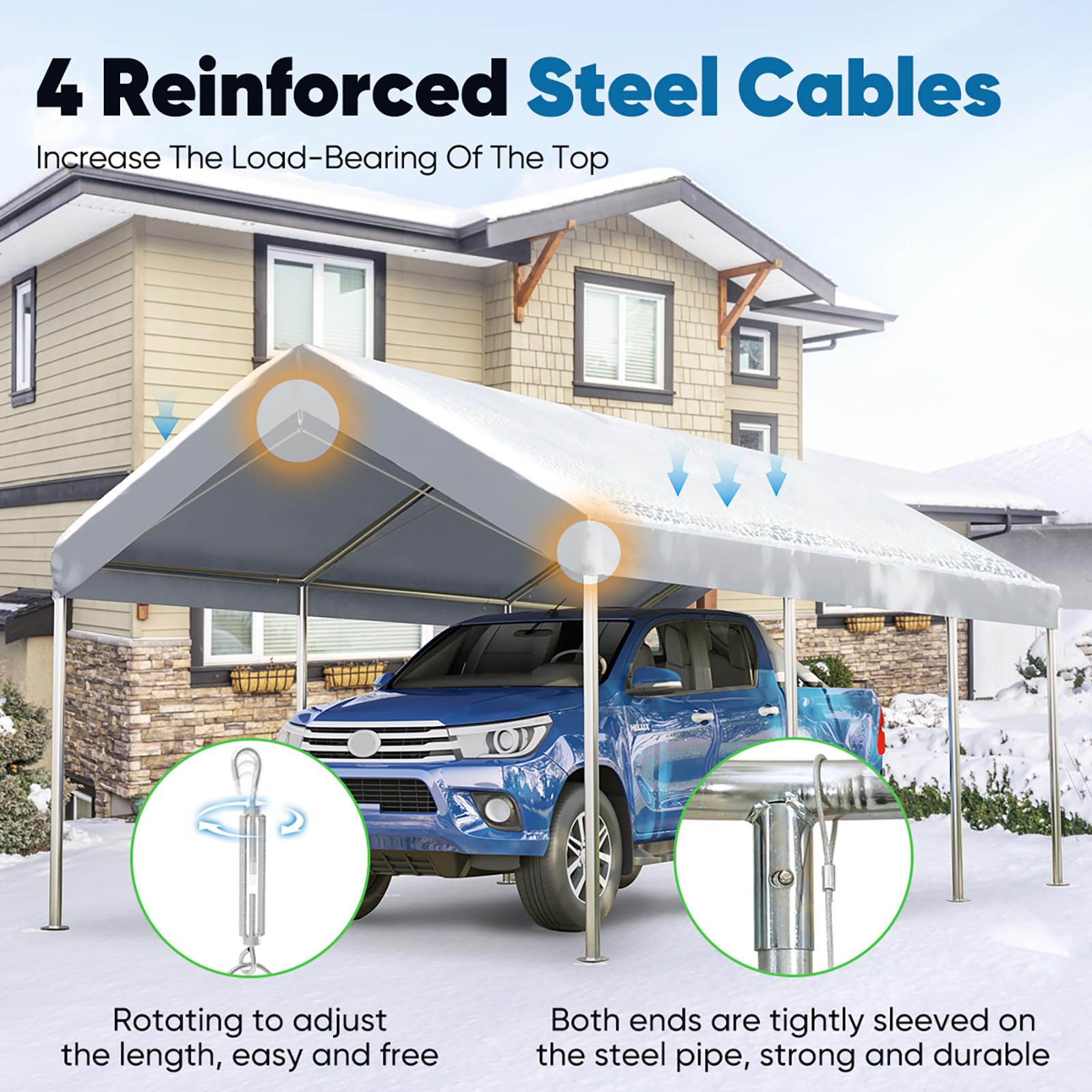 Quictent 10'x20' Galvanized Steel Car Carport- Gray