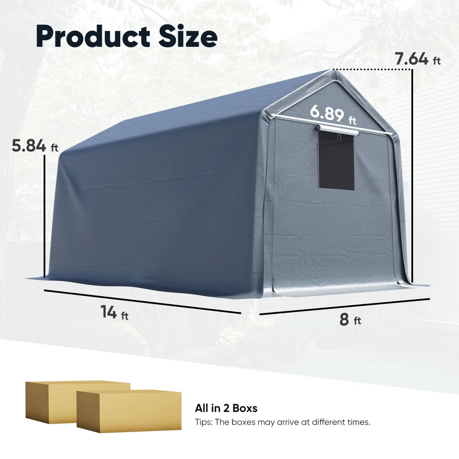 Quictent 8'x14' Portable Carport Shelter with Roll-Up Mesh Windows - Dark Gray