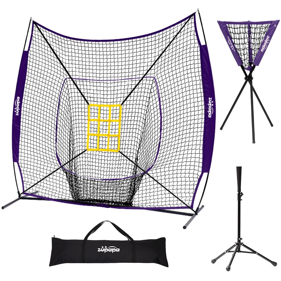 Zupapa 7'x7' Baseball Softball Net Tee Caddy Practice Combo