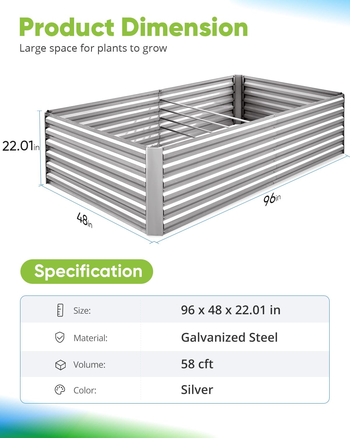 Quictent 8'x4'x2' Tall Raised Garden Bed - Silver