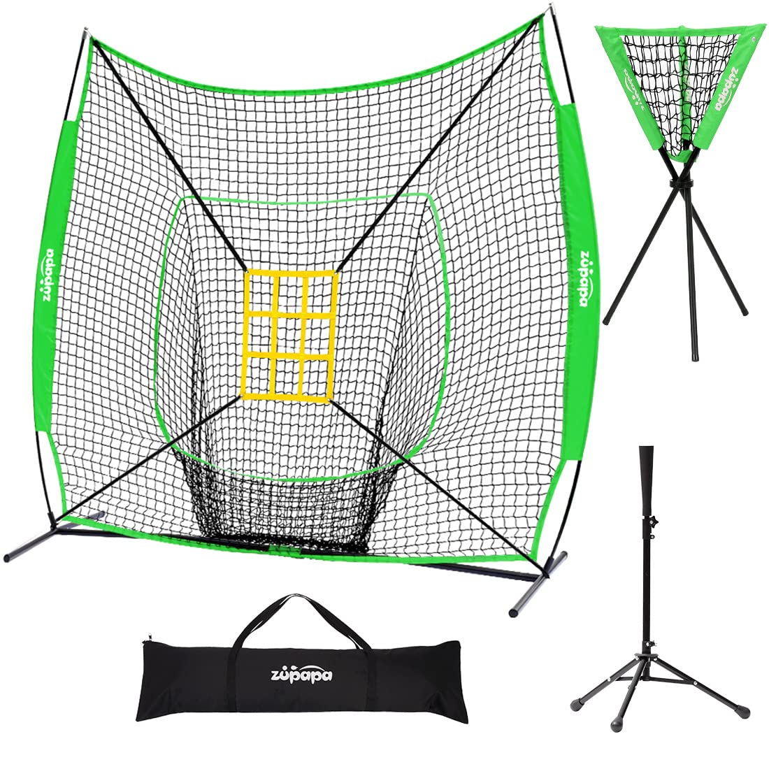Zupapa 7'x7' Baseball Softball Net Tee Caddy Practice Combo