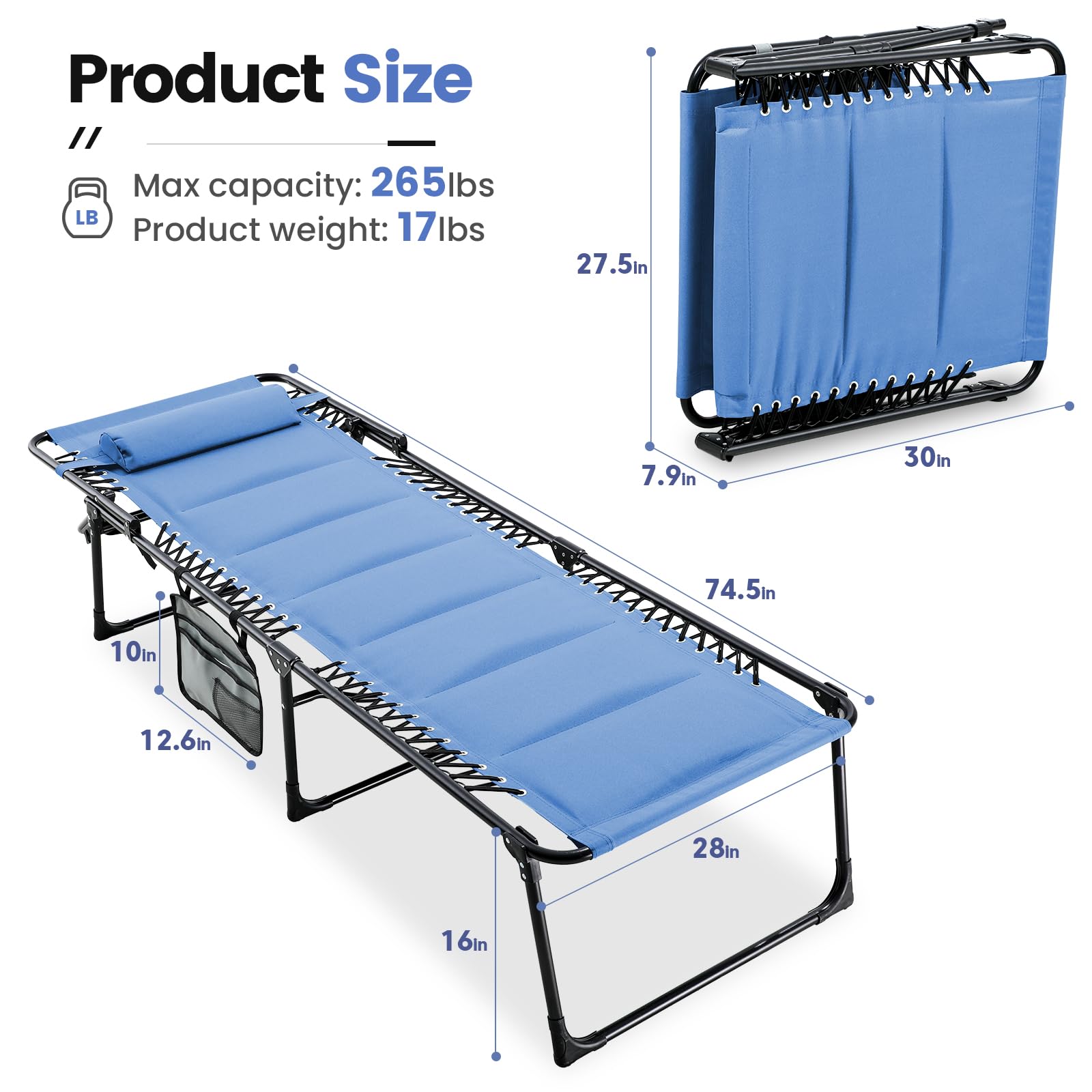 KING BIRD Cotton Chaise Lounge Chair - Blue
