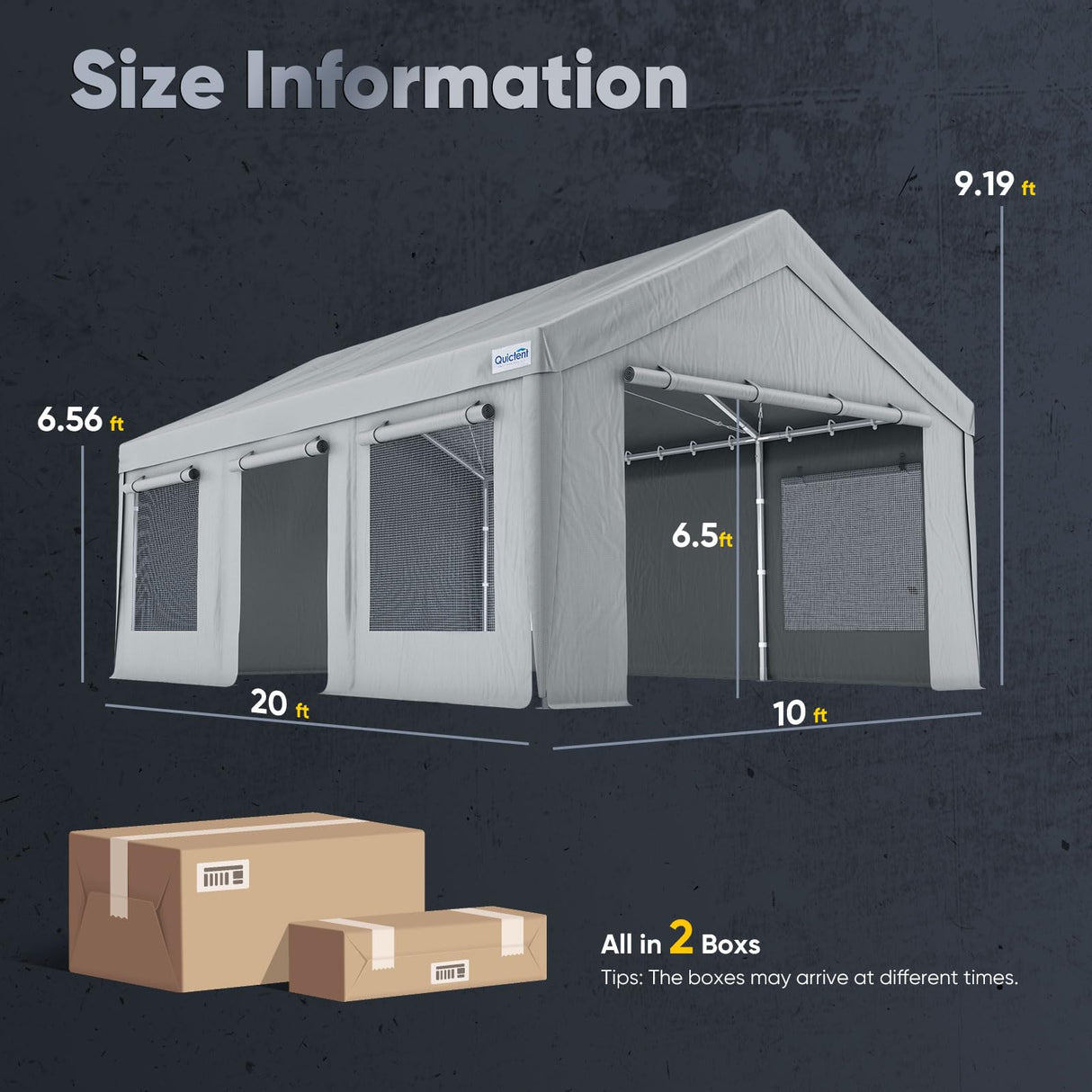 Quictent 10'x20' Snowproof Steel Carport with Zipper Doors