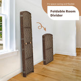 Foldable 4-panel room divider made of eco-friendly bamboo and wood, shown collapsed and compact for easy storage with the text 'It's space-saving and flexible.'