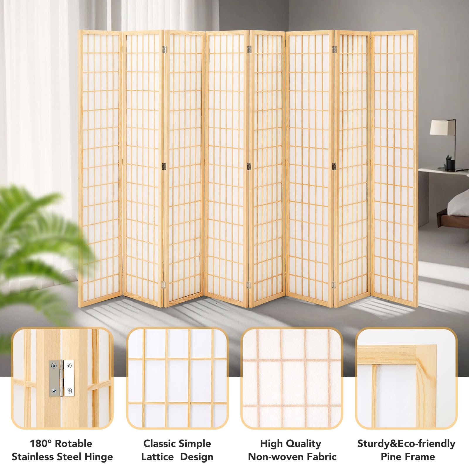 JOSTYLE Folding Privacy Screen - Natural (8-Panel)