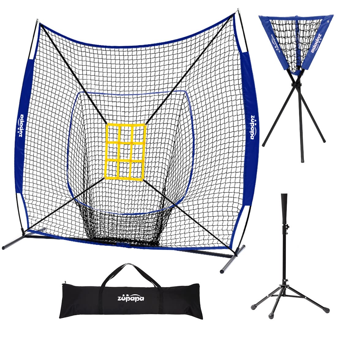 Zupapa 7'x7' Baseball Softball Net Tee Caddy Practice Combo
