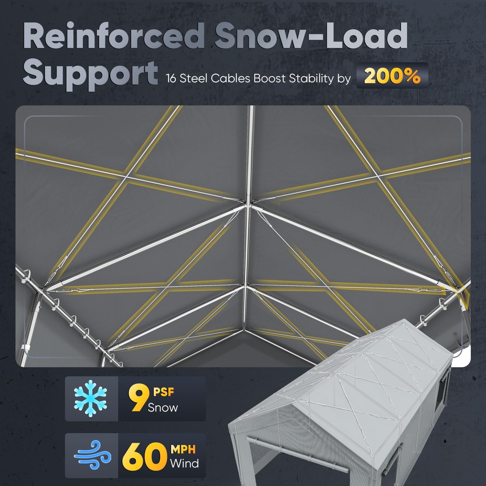 Quictent 13'x25' Snowproof Steel Carport with Zipper Doors - Gray