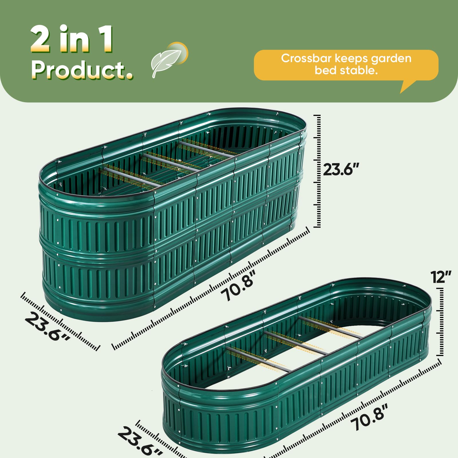 KING BIRD 71"x24"x24" Roman Column Garden Bed - Dark Green