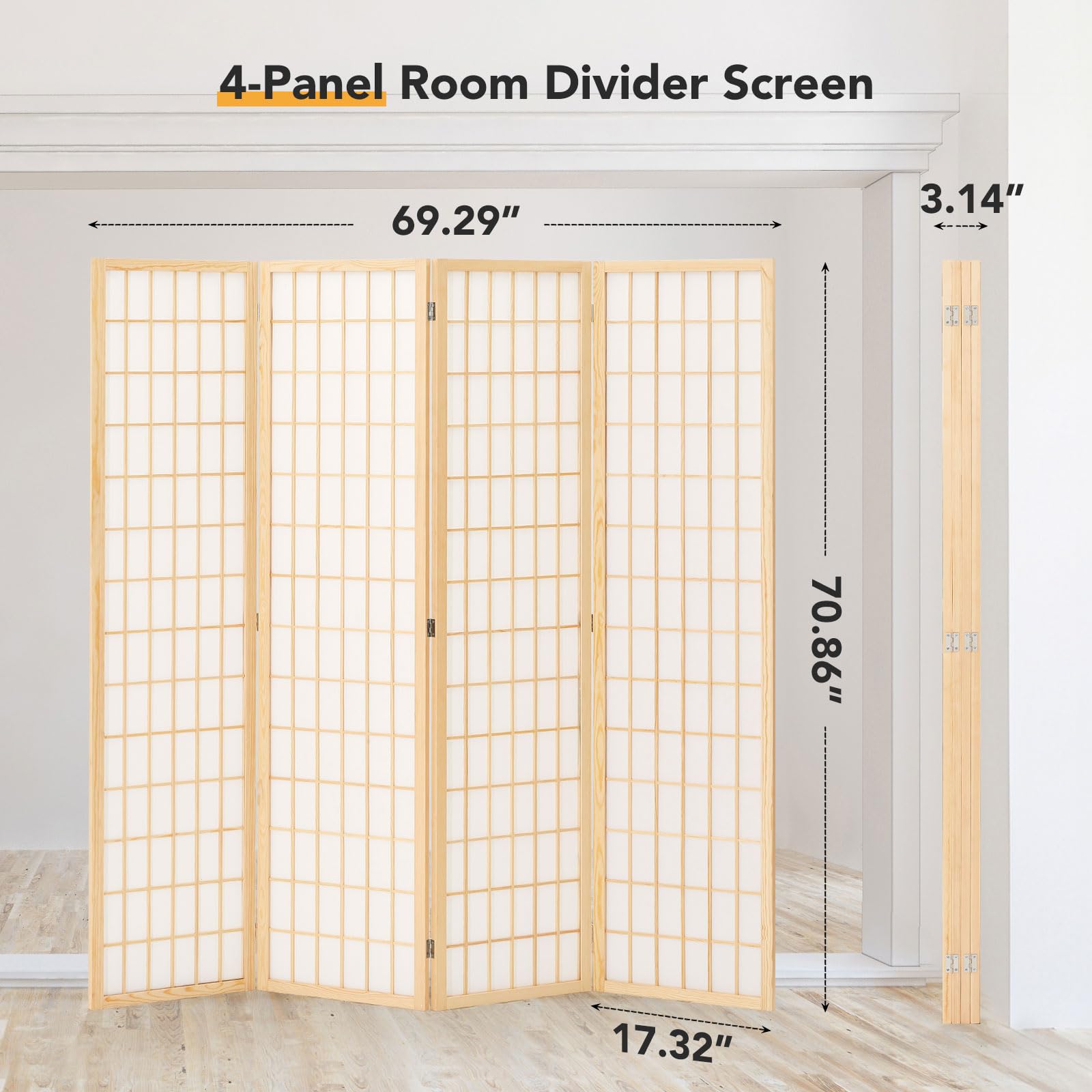 JOSTYLE 5.9ft Japanese Shoji Screen - Natural (4-Panel)