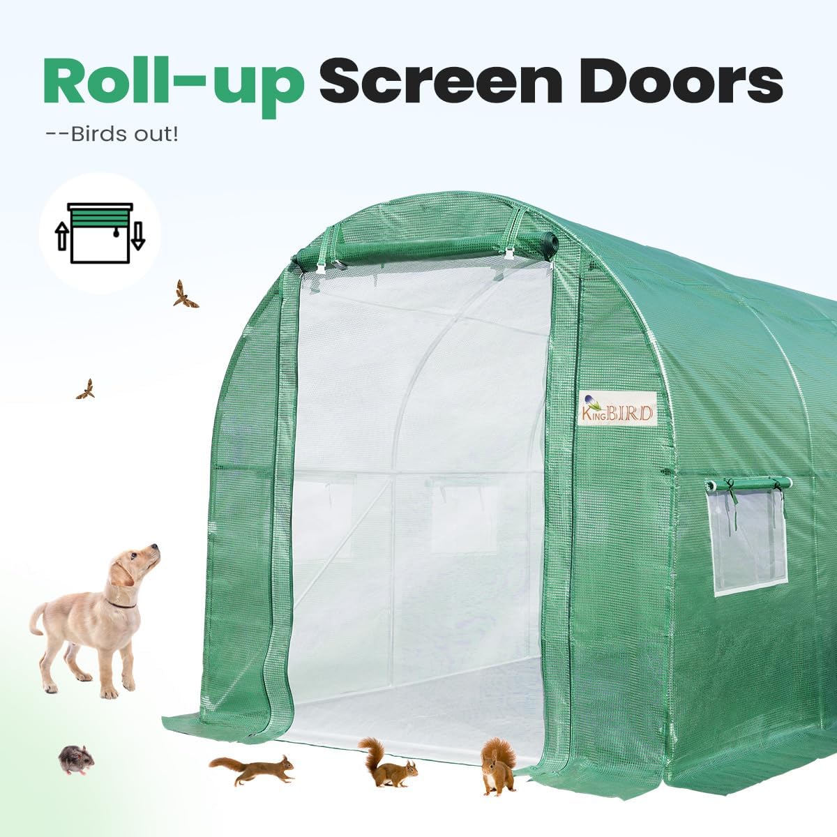 KING BIRD 15'x6.6'x6.6' Walk-in Greenhouse - Green