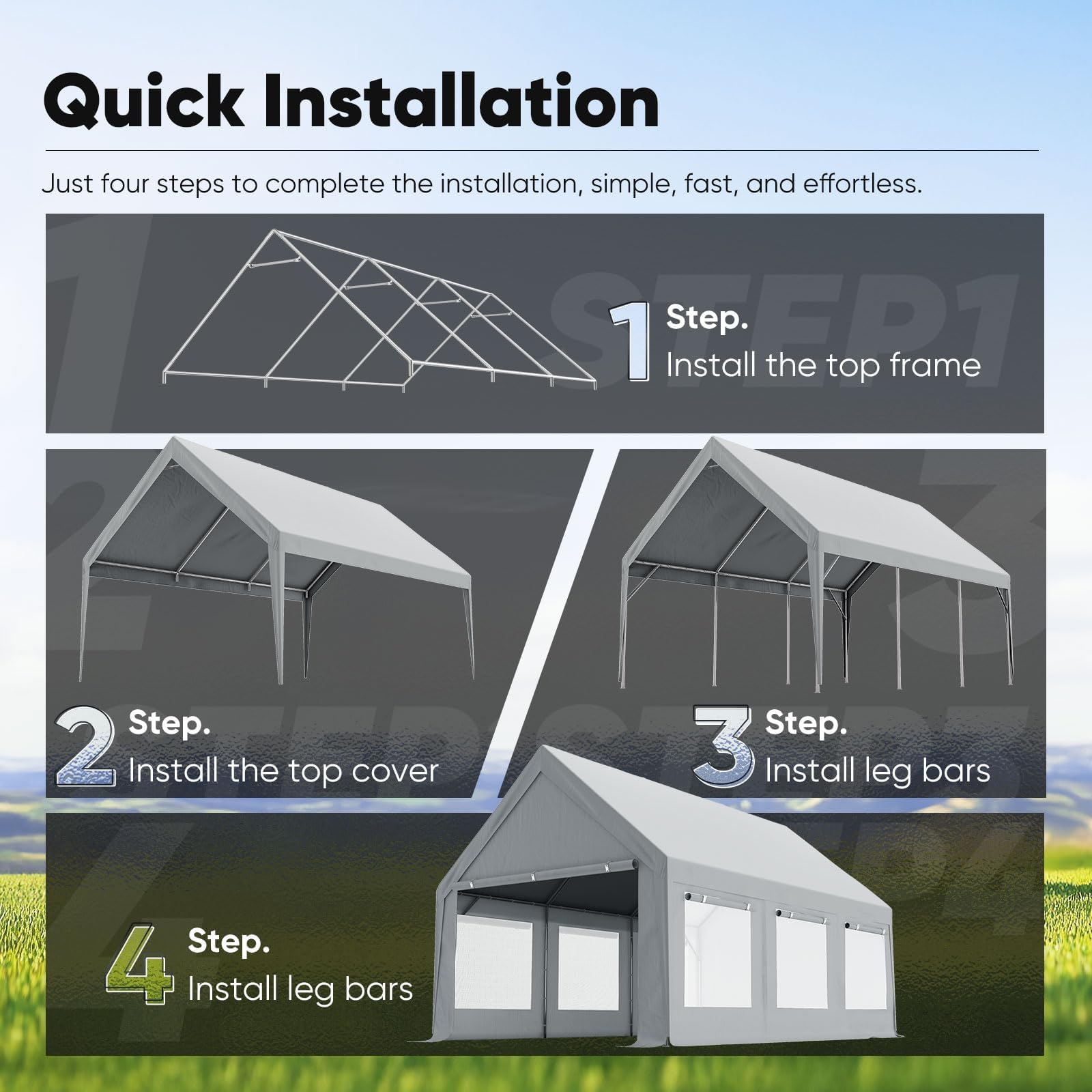 Quictent 10'x20' Heavy Duty Carport Tent with Ventilation Windows - Gray