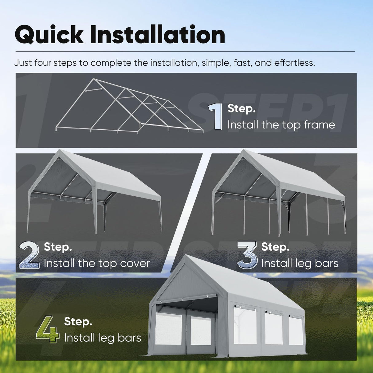 Quictent 12'x20' Heavy Duty Carport Tent with Ventilation