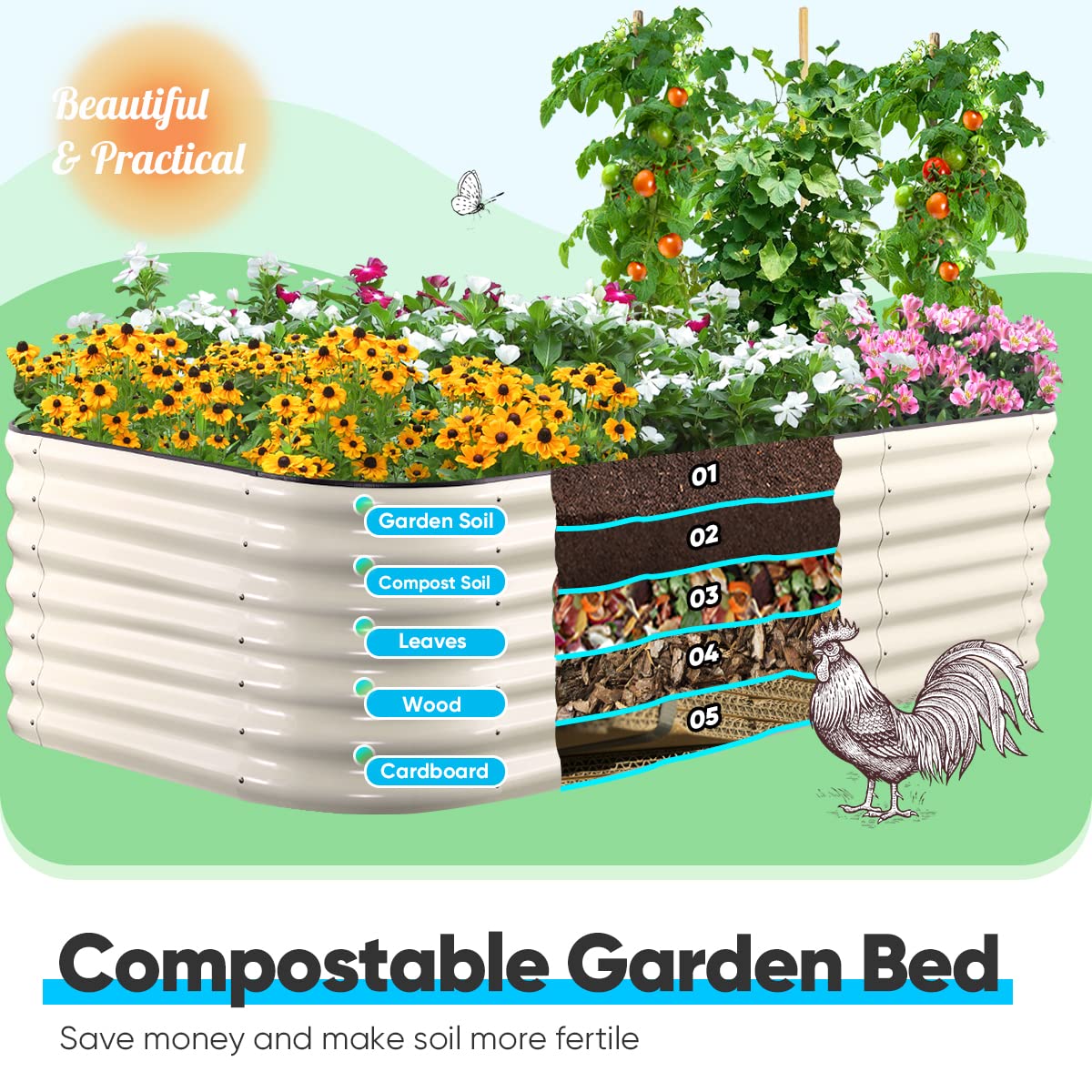 Quictent 8'x4'x2' Oval Raised Garden Bed Kit - Beige