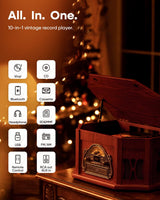 ORCC 10-in-1 Bluetooth Nostalgic Turntable Record Player