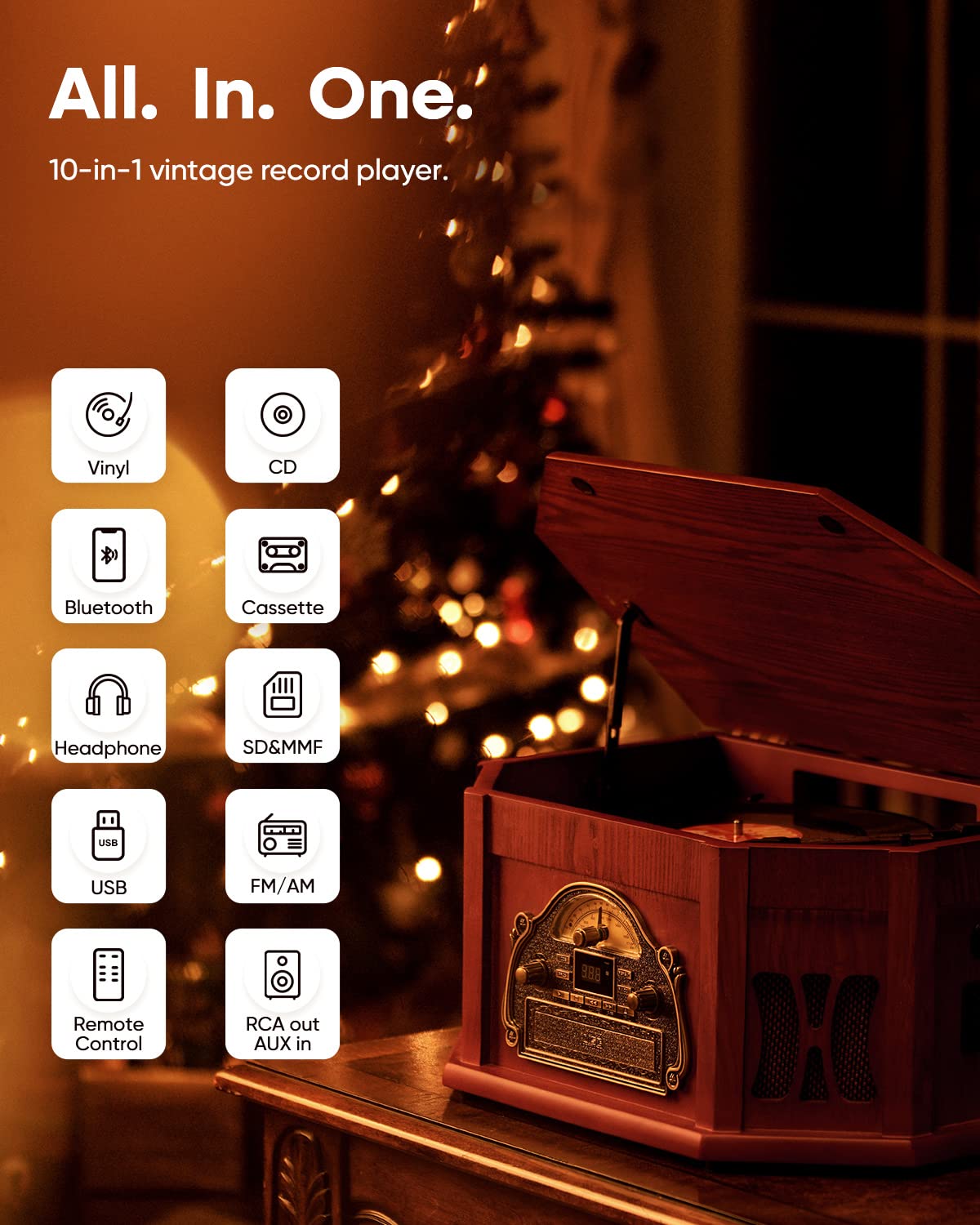 ORCC 10-in-1 Bluetooth Record Player with Speakers - REC