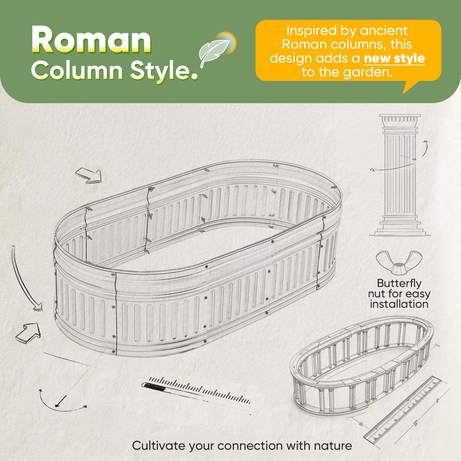 KING BIRD 94"x24"x24" Roman Column Garden Bed - Dark Green
