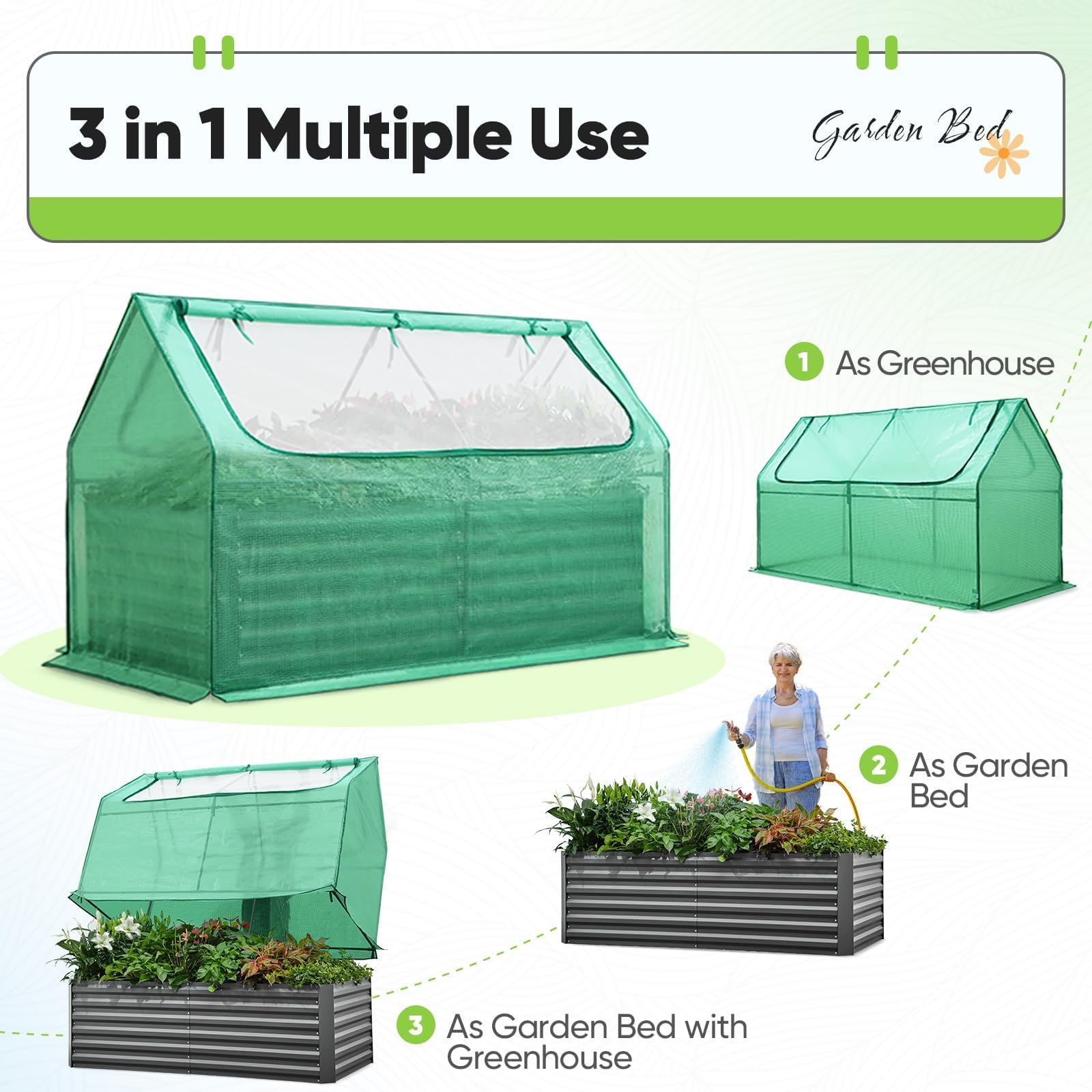 Quictent 6'x3'x2' Galvanized Raised Garden Bed with Cover - Green