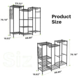 Product size diagram of the closet clothes rack, providing detailed dimensions to help buyers visualize how it fits into their space.