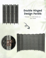 Foldable 8-panel grey bamboo divider with double-hinged panels for versatile configurations, featuring durable stainless-steel hinges for long-term use.