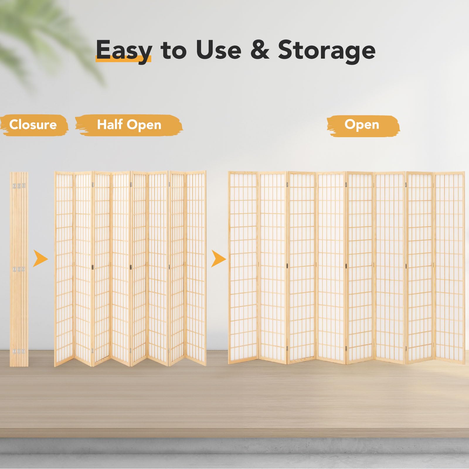 JOSTYLE Folding Privacy Screen - Natural (8-Panel)