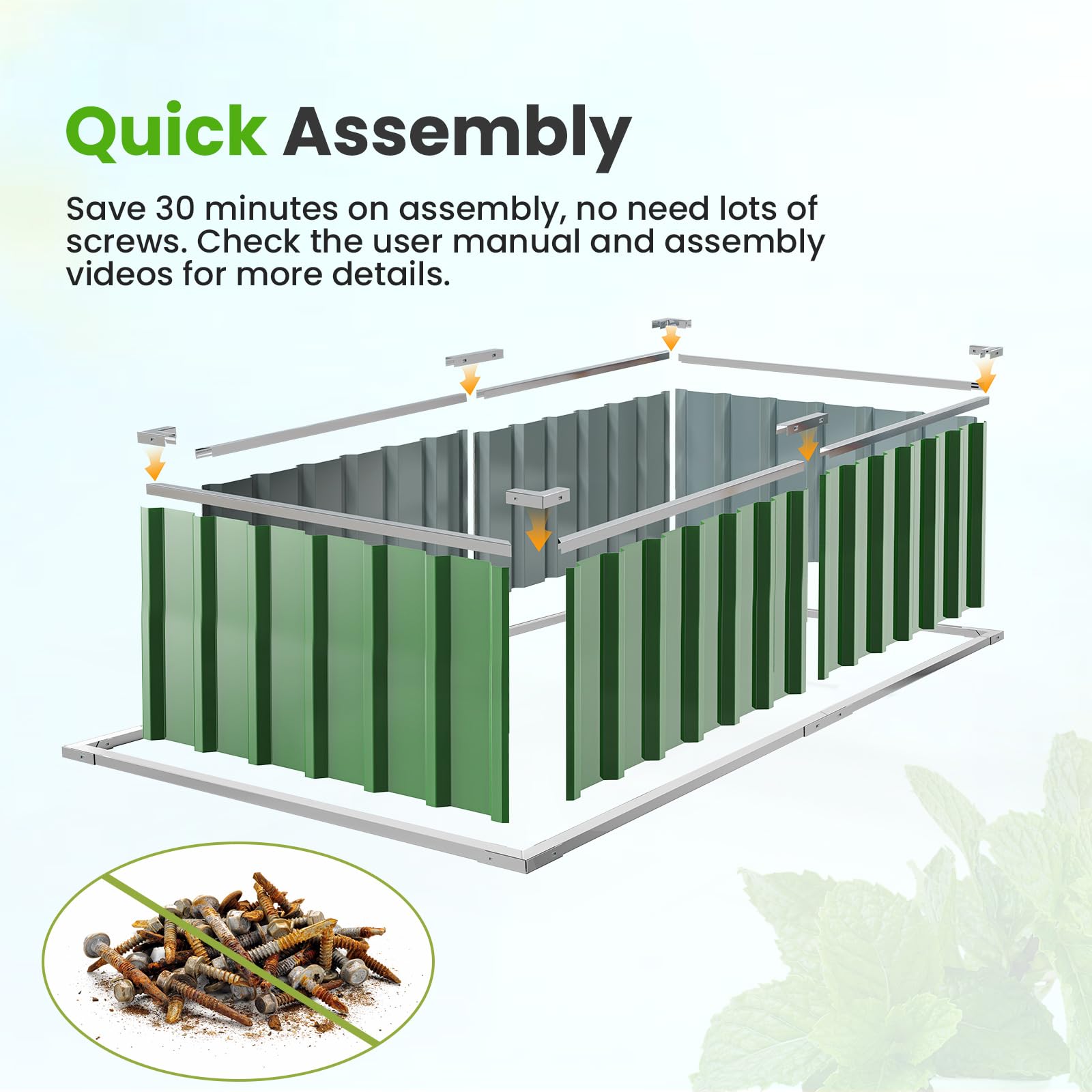 KING BIRD 68"x36"x18" Galvanized Raised Garden Bed - Green