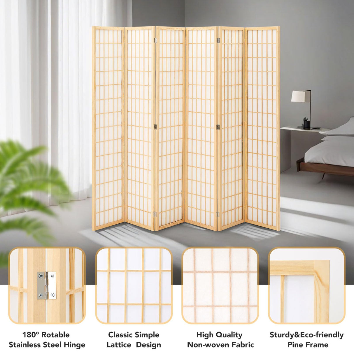 JOSTYLE Shoji Screen Divider - Natural (6-Panel)