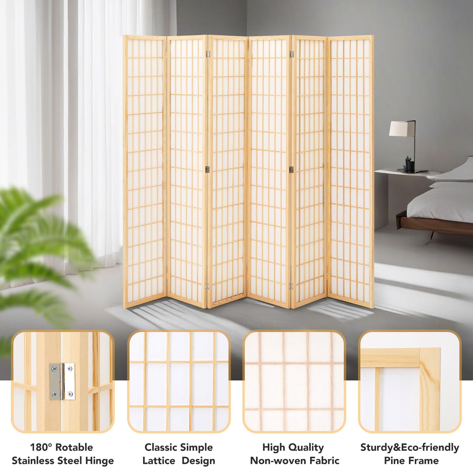 JOSTYLE Shoji Screen Divider - Natural (6-Panel)