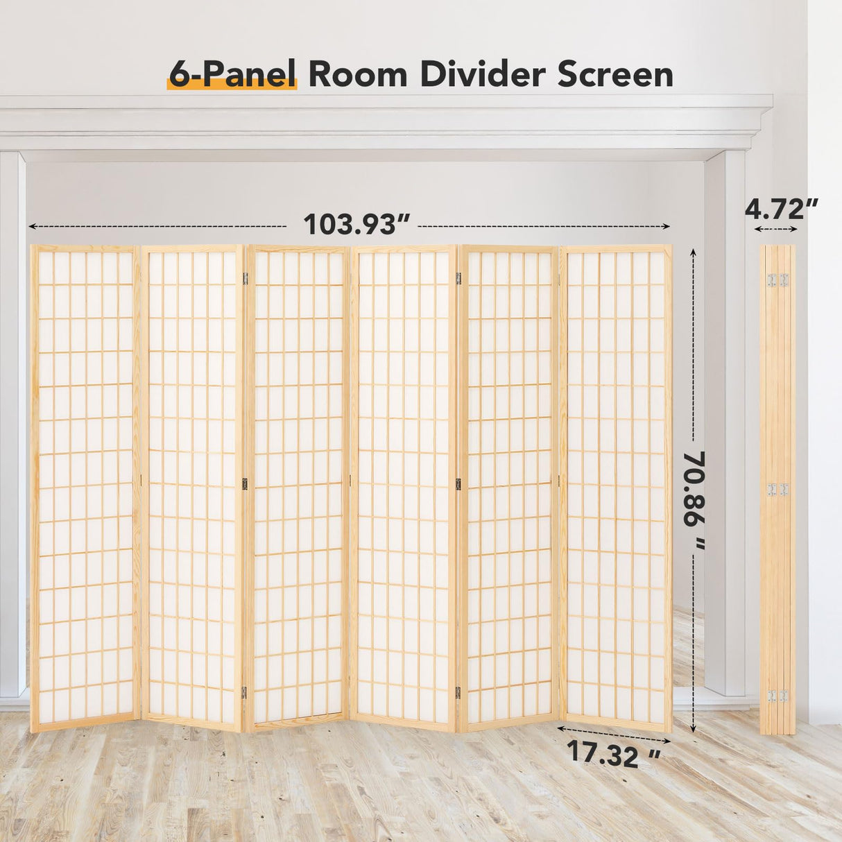 JOSTYLE Shoji Screen Divider - Natural (6-Panel)