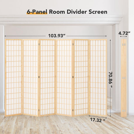 JOSTYLE Shoji Screen Divider - Natural (6-Panel)