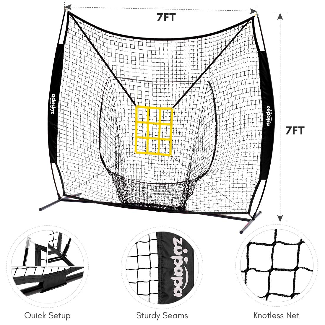 Zupapa 7'x7' Baseball Softball Practice Set - Black