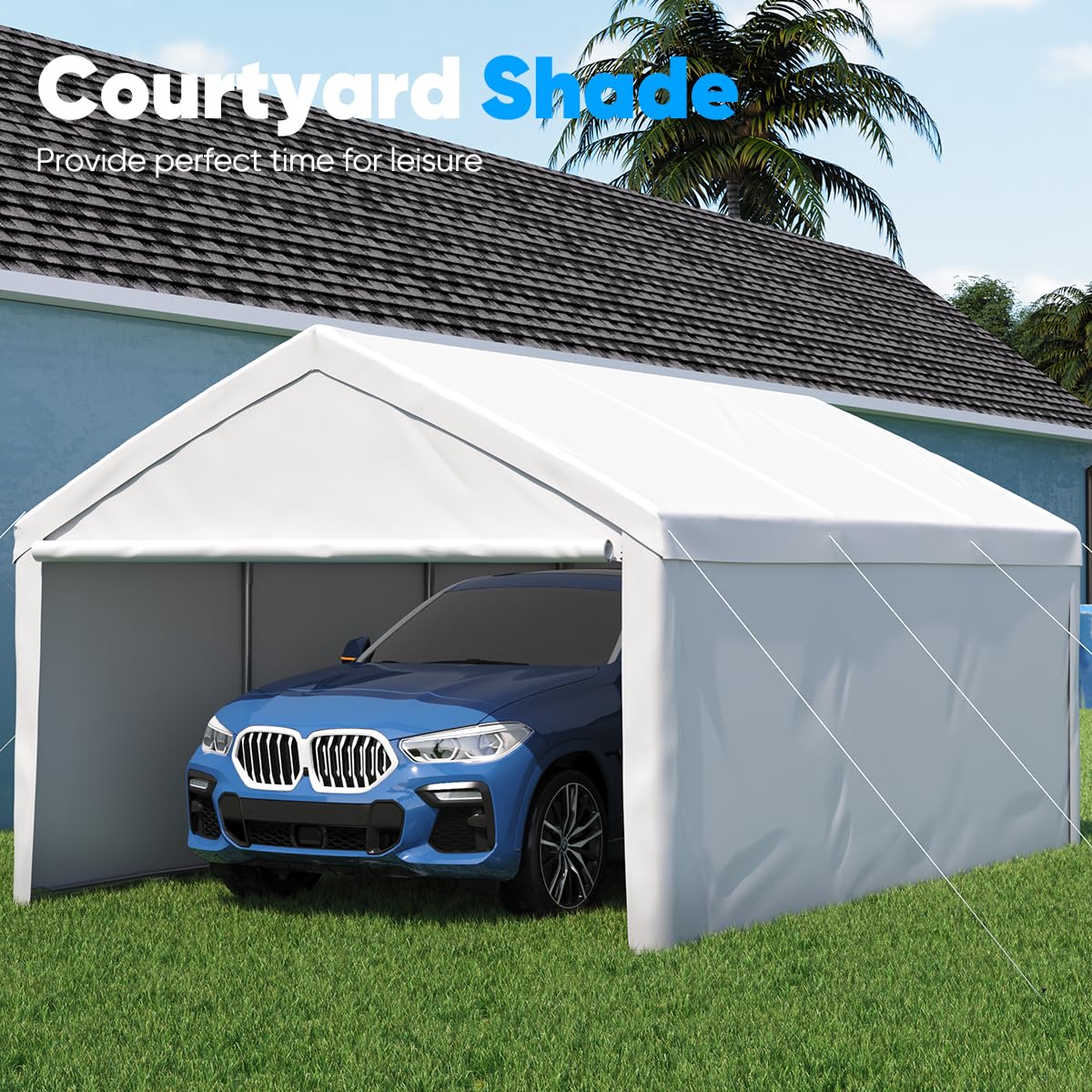 Quictent 13'x20' Reinforced Car Canopy with Removable Sidewalls- White