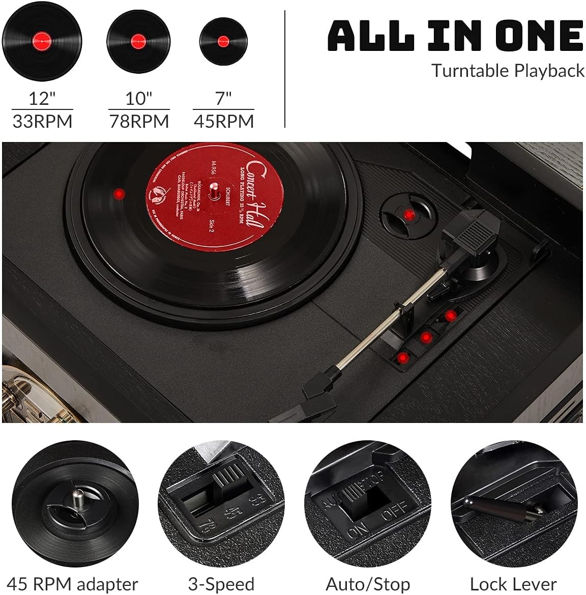 ORCC 10-in-1 Bluetooth Nostalgic Turntable Record Player