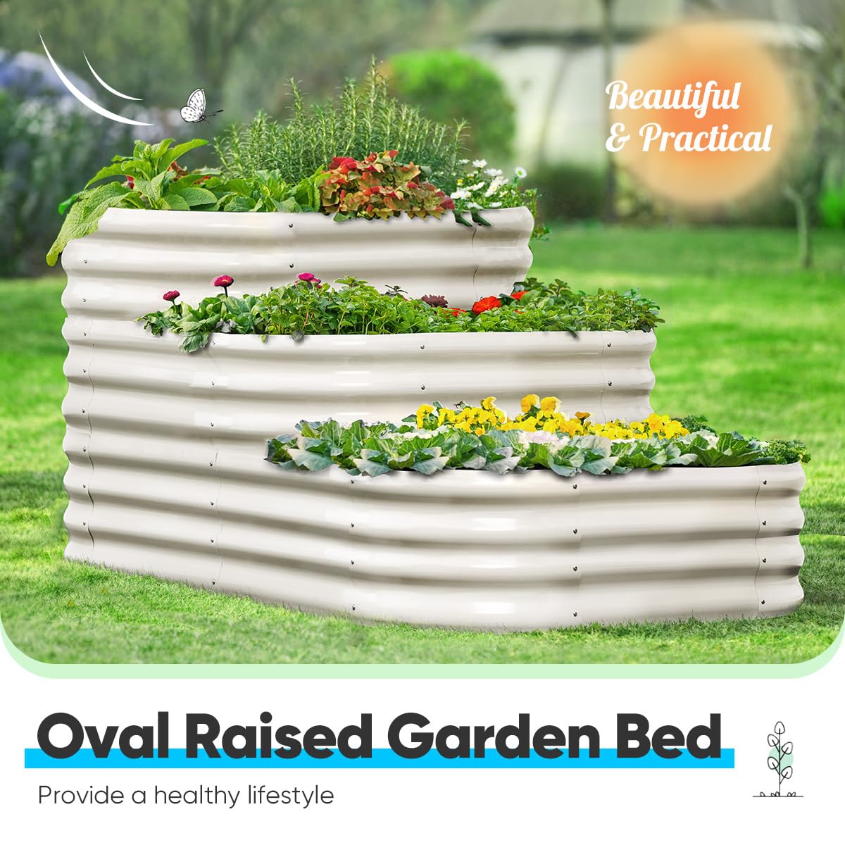 Quictent 43"x63"x31.5" Tiered Raised Garden Bed Kit - Beige