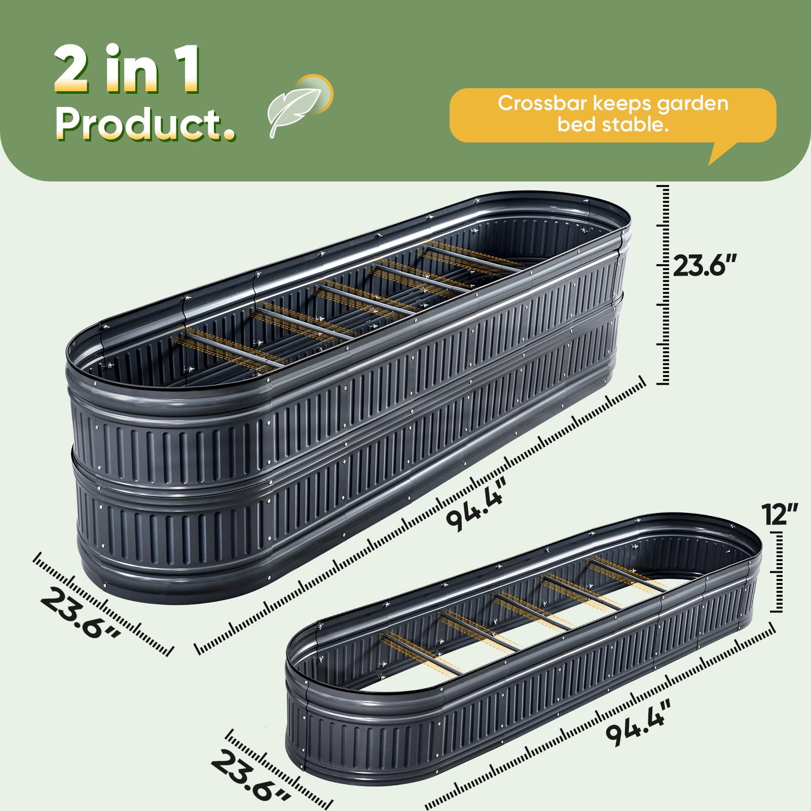 KING BIRD 94"x24"x24" Roman Column Garden Bed - Dark Grey