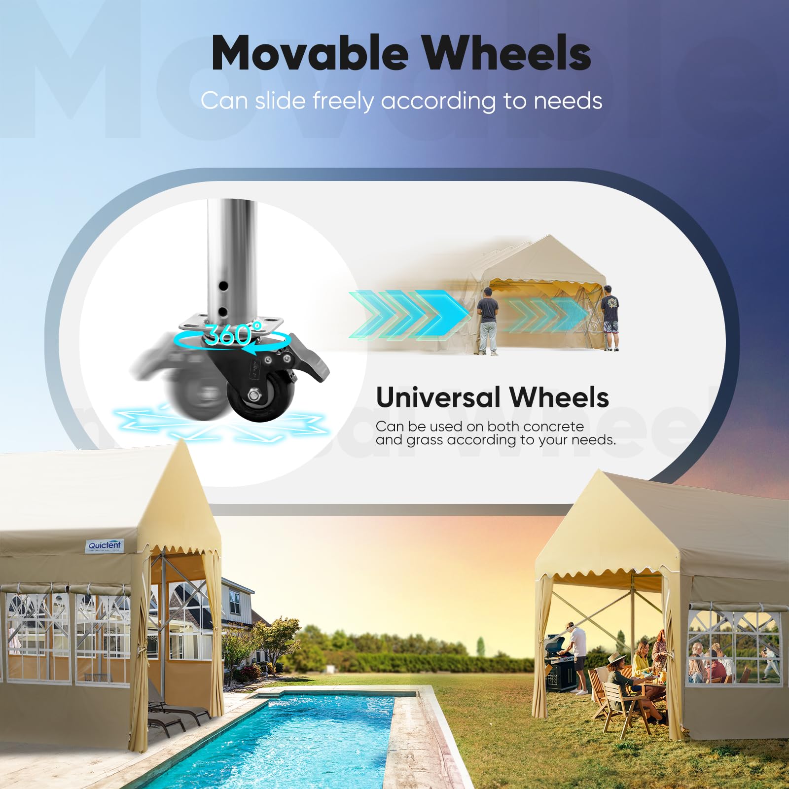 Quictent 13'x20' Retractable Party Tent with Wheels